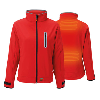 30seven heated clothing - heated softshell jacket - slim fit - wind resistant and water-repellent coat - in red - 4 hot spots: neck, shoulders, lower back and kidneys