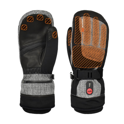 30seven heated mittens - extra warm and waterproof - with primaloft insulation -in grey - 3 hot spots: back of the hand, fingers and fingertips