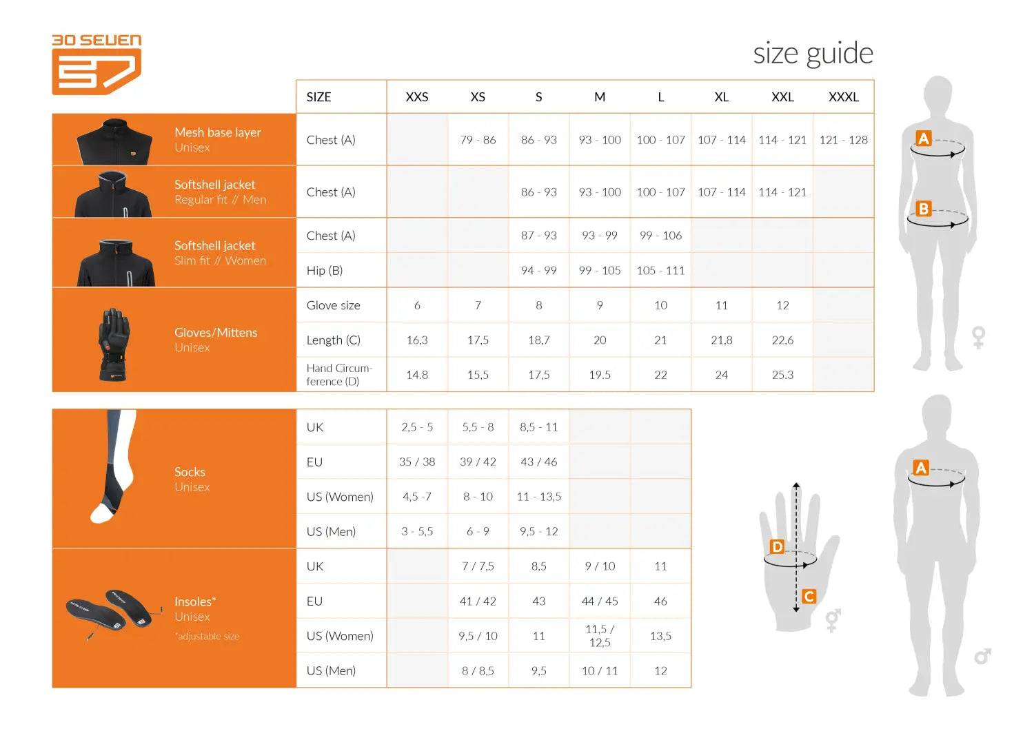 Sizing chart