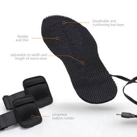 30seven - Heated ajustable textile insoles - Black - breathable and cushioning top layer - flexible and thin - ajustable to width and lenght of every shoe - neoprene battery  holder