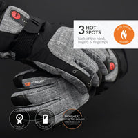 30seven heated gloves - extra warm gloves with primaloft insulation - in grey - 3 hot spots: back ot the hands, fingers and fingertips - the best comfort - rechargeable lithium batteries - novaheat patented technology - made in belgium and germany - up to 7 hours of heating