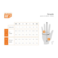30seven heated gloves - extra warm gloves with primaloft insulation - in grey - 3 hot spots: back ot the hands, fingers and fingertips - size guide - gloves and mittens - unisex