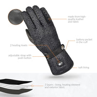 30seven Heated gloves - leather - 3 hot spots: back of the hand, fingers and fingertips - made from high-quality leather and fabric - battery pocket in the cuff - soft lining - 2 heating levels - adjustable strap with push button - 3 layers: lining, heating element and exterior fabric