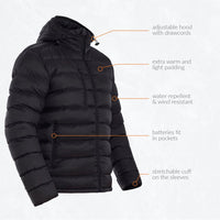 30seven - Heated padded jacket - Regular fit for Men - with hood - Super power technology - Adjustable hood with drawcords - extra warm and light padding - water-repellent & wind resistant - batteries fit in pockets - stretchable cuff on the sleeves