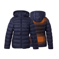 Heated padded jacket with removable hood - Blue - 4 hot spots: neck, shoulders, kidneys and lowerback