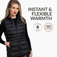 30seven heated padded bodywarmer - slim fit for women - in black - 4 hot spots: shoulders, neck, kidneys, lower back - instant and flexible warmth - up to 5 hours of heating - belgian and german heating technology