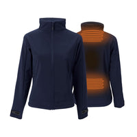 30seven heated softshell jacket - slim fit for women - with extra warm fleece lining - blue - 4 hot spots: shoulders, neck, kidneys, lower back