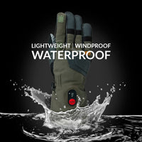 30seven heated clothing - heated hunting gloves - with convertible finger for hunting/shooting - in khaki - 3 hot spots: back of the hand, fingers and fingertips - lightweight - windproof - waterproof