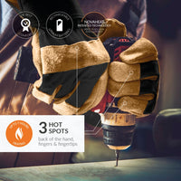 30seven heated clothing - heated gloves - durable, reinforced leather with wool lining - in brown - 3 hot spots: back of the hand, fingers and fingertips - the best comfort - rechargeable lithium batteries - novaheat patented technology made in germany and belgium - up to  7 hours of heating
