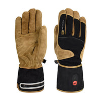 30seven heated clothing - heated gloves - durable, reinforced leather with wool lining - in brown - 3 hot spots: back of the hand, fingers and fingertips