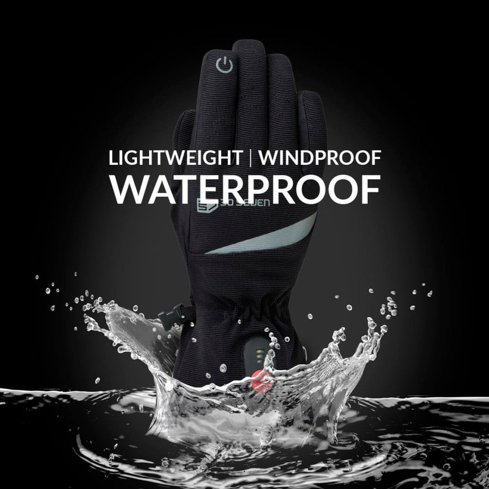 30seven heated clothing - heated gloves - thinsulate comfort - lightweight, stretch, waterproof - for winter- in black - 3 hot spots: back of the hands, fingers and fingertips - lightweight, windproof and waterproof