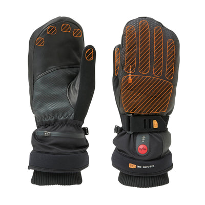 30seven heated mittens - extra warm - waterproof - with primaloft insulation - in black - 3 hot spots: back ot the hand, fingers and fingertips