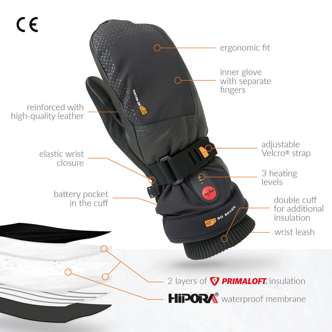 Stay Warm in the Cold Heated Mittens with Primaloft Insulation Black 30seven