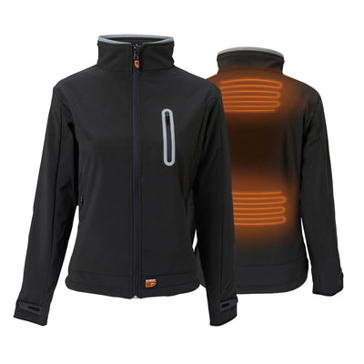 30seven heated clothing - heated softshell jacket - slim fit - wind resistant and water-repellent - in black - 4 hot spots: shoulders, neck, kidneys and lower back