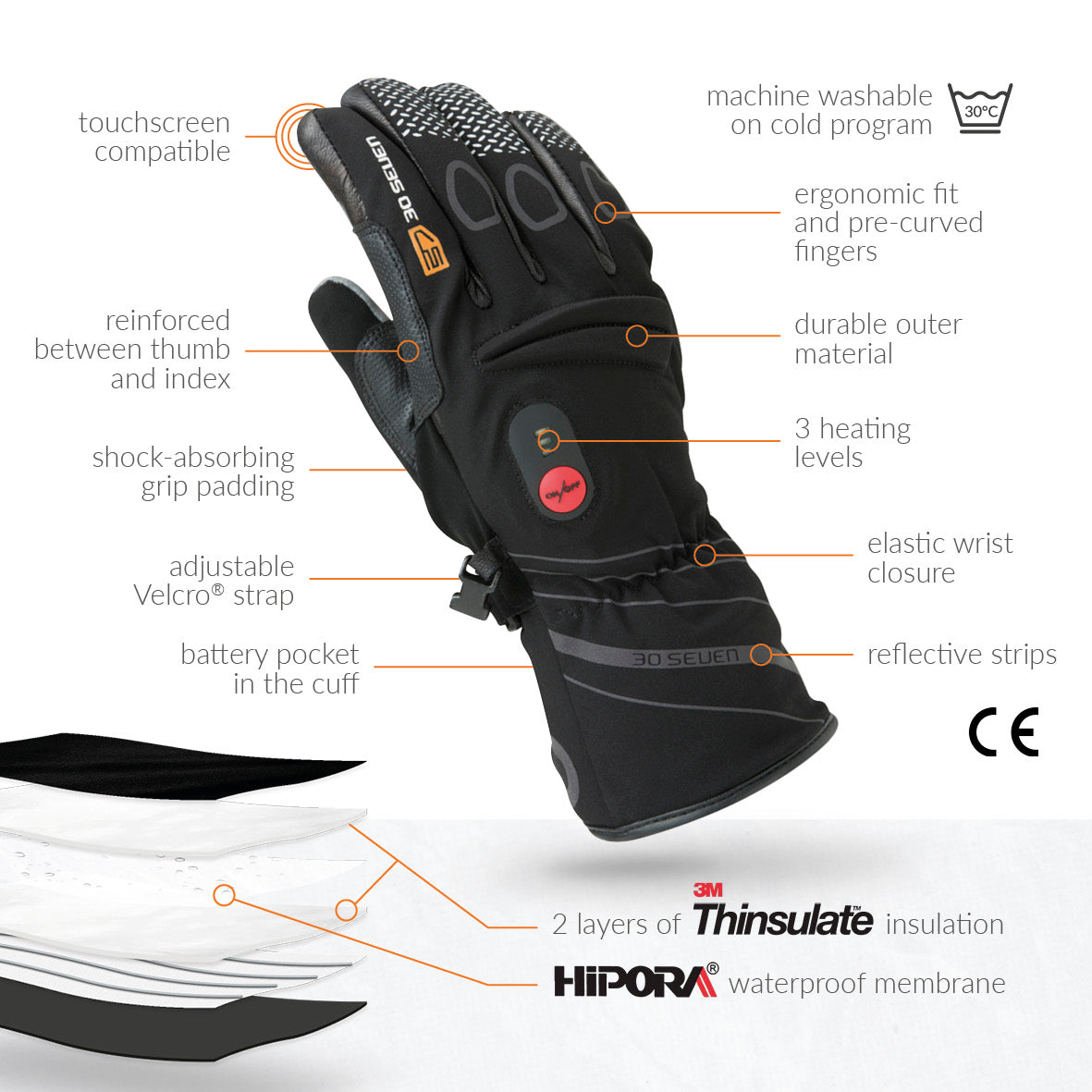 30seven heated waterproof cycling gloves