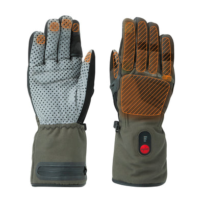 30seven heated clothing - heated hunting gloves - with convertible finger for hunting/shooting - in khaki - 3 hot spots: back of the hand, fingers and fingertips