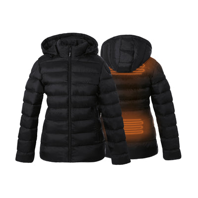 Heated padded jacket with removable hood - Black - 4 hot spots: neck, shoulders, kidneys and lowerback